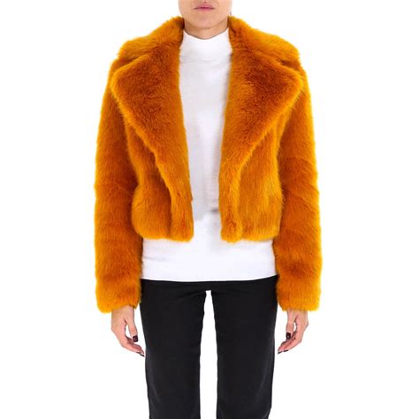 michael michael kors cropped faux-fur jacket - orange|Michael Kors Collection Faux Fur Cropped Jacket.